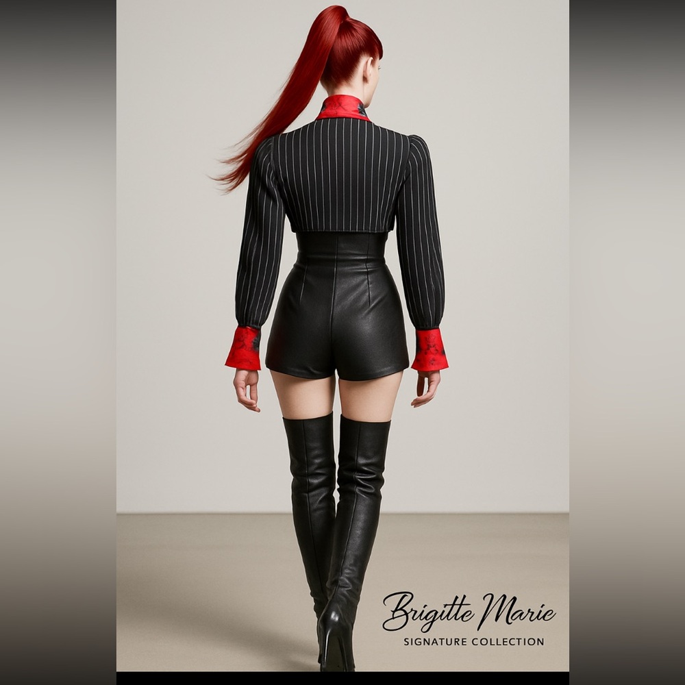 Black and Red Pinstripe Women's Blazer - Picture 9 of 14